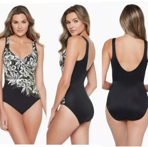 Miraclesuit Moondancer Seriphina Its A Wrap Black One Piece Swimsuit Size 10 - Picture 1 of 13